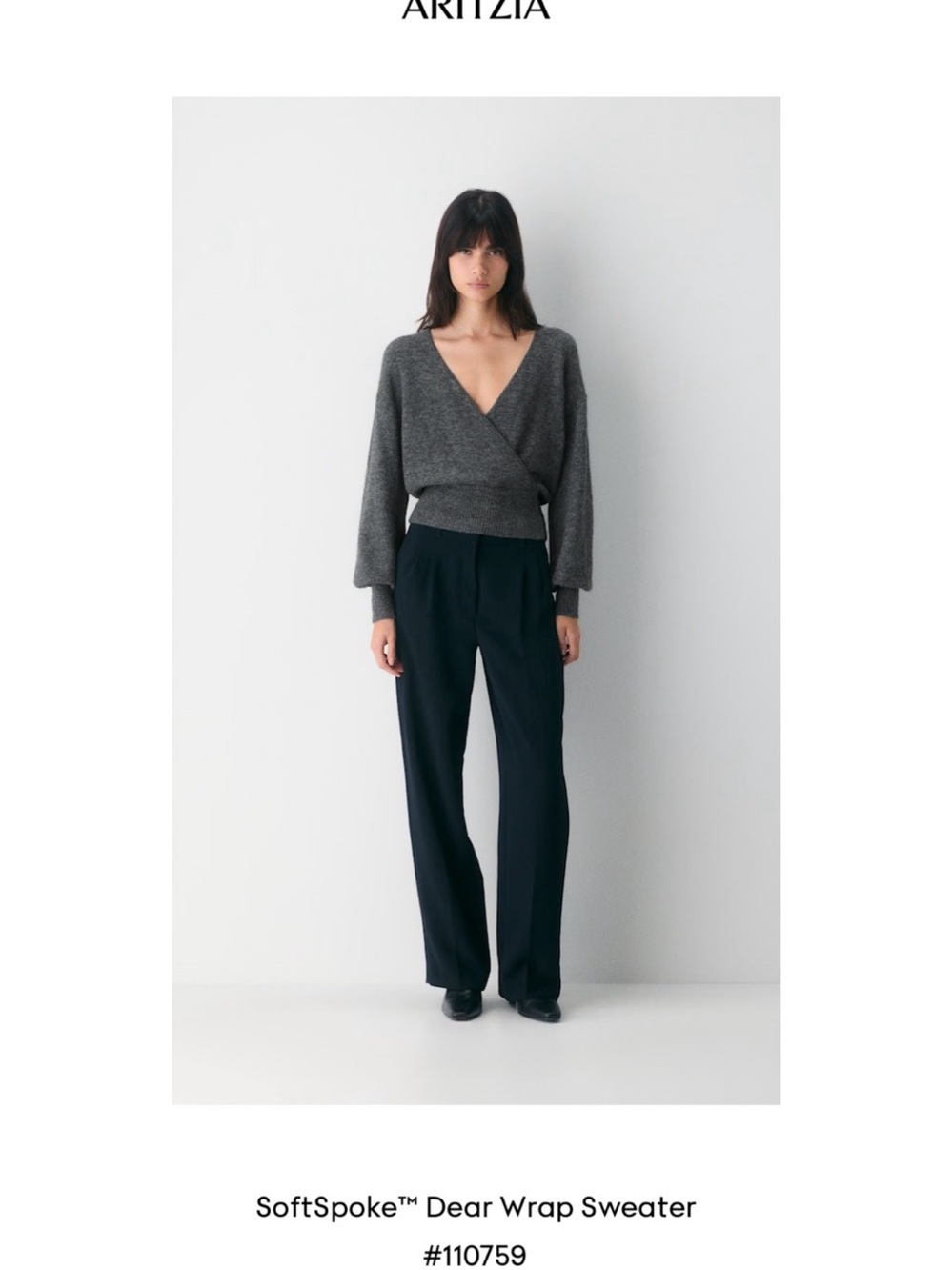 Aritzia SoftSpoke Dear Wrap Sweater Wrap V-Neck Sweater in Heather Charcoal